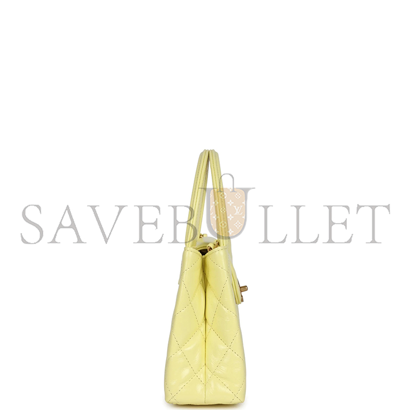 CHANEL KELLY YELLOW SHINY AGED CALFSKIN BRUSHED GOLD HARDWARE AS4416 (19*13*7cm)